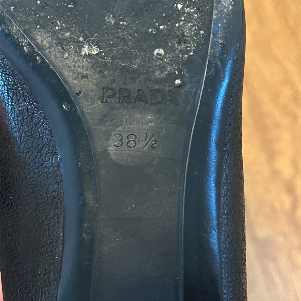 Prada Black Leather Point Toe Flats with Silver Buckle - Picture 12 of 12
